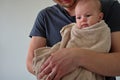 Newborn baby girl in towel after bath Royalty Free Stock Photo