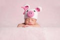 Newborn Baby Girl Wearing Piglet Costume Royalty Free Stock Photo