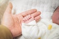 Newborn baby hand in father hand Royalty Free Stock Photo