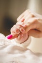 Newborn baby holding mother's finger Royalty Free Stock Photo