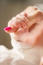 Newborn baby holding mother's finger Royalty Free Stock Photo