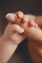 Newborn baby holding mother's finger Royalty Free Stock Photo