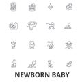 Newborn baby, hospital, sleeping, infant, pregnant woman, nursery line icons. Editable strokes. Flat design vector