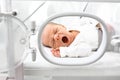 Newborn baby in an incubator. Royalty Free Stock Photo