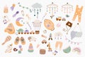 Newborn baby items cute set in flat cartoon design. Vector illustration Royalty Free Stock Photo