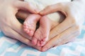 Newborn baby legs in mother`s hands, the concept of motherhood Royalty Free Stock Photo