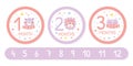 Newborn Baby Monthly Stickers Set, 12 Month Label Templates, First Year of Life Baby Development Vector Illustration