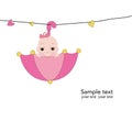 Newborn baby with pink umbrella greeting card