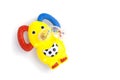 Newborn baby plastic chew toy teething toys for children yellow elephant Royalty Free Stock Photo