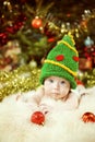 Newborn Baby Portrait, Happy New Born Kid, Child in Green New Ye Royalty Free Stock Photo