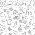 Newborn baby shower seamless pattern boy girl birthday celebration party