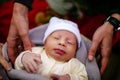 Baby Sleep, Newborn Kid In Woolen Hat Sleeping On Fur Blanket Royalty Free Stock Photo
