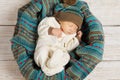 Newborn Baby Sleep in Wool Clothing, Beautiful Sleeping Infant K Royalty Free Stock Photo