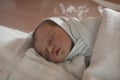 newborn baby sleeping in bed at hospital Royalty Free Stock Photo