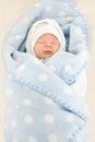 Newborn Baby Sleeping in Blue Blanked, New Born Kid Portrait Royalty Free Stock Photo