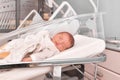 Newborn baby sleeping in the hospital bed Royalty Free Stock Photo