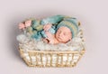 Newborn baby sleeps in a box on a fluffy background Royalty Free Stock Photo