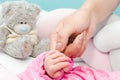 Newborn baby touching his mother hand Royalty Free Stock Photo