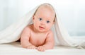 Newborn baby under the white towel Royalty Free Stock Photo