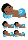 Newborn Boxing or Boxing Sleeping Baby Black Boys wear Blue Gloves and Short Pants Cartoon