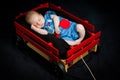 Newborn Boy Asleep In Red Wagon Royalty Free Stock Photo
