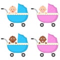 Newborn Boy & Girl Baby Buggy or Pram Royalty Free Stock Photo