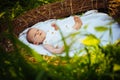 Newborn boy or girl in crib. Newborn baby care and childrens health. Newborn baby health and development. International