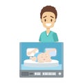 Newborn child in the hospital incubator box