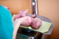 Newborn child seconds and minutes after birth. on scale Royalty Free Stock Photo