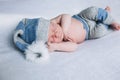 Newborn child is sleeping, sweet dreams of little baby, healthy sleep, newborn Royalty Free Stock Photo