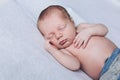 Newborn child is sleeping, sweet dreams of little baby, healthy sleep, newborn Royalty Free Stock Photo