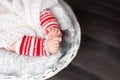 Newborn children`s hand in mother hand. Mom and her Child. Happy Family concept. Beautiful conceptual image of Maternity Royalty Free Stock Photo