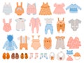 Newborn clothes. Baby apparel for boys and girls, dresses, jumpsuit, body suits, rompers, t-shirts and pants. Cartoon kids