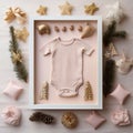 Newborn clothes for Christmas in a box, body suit mockup for babies