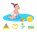 Baby Sitting on Playmat with Toys, Daughter Vector