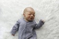 Newborn baby boy. Portrait of a little boy on white fur. Royalty Free Stock Photo