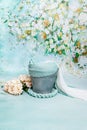 Newborn Digital floral background with vintage sink bucket Royalty Free Stock Photo