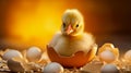 Newborn chicken with broken egg shell. Eggshell and newborn chicken Royalty Free Stock Photo