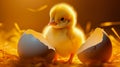 Newborn duckling with broken egg shell. Eggshell and newborn duckling Royalty Free Stock Photo