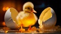 Newborn duckling with broken egg shell. Eggshell and newborn duckling Royalty Free Stock Photo
