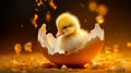 Newborn duckling with broken egg shell. Eggshell and newborn duckling Royalty Free Stock Photo