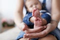 Parts of the body. The legs of the child in the hands of the mother. Royalty Free Stock Photo