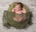 Newborn girl sleeping in a wicker basket Royalty Free Stock Photo