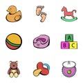 Newborn icons set, cartoon style Royalty Free Stock Photo