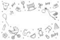 Newborn icons set doodle style. Vector illustration of elements for a baby