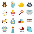 Newborn icons set, flat style