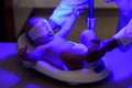 Newborn infant baby receiving phototherapy Royalty Free Stock Photo