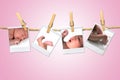 Newborn Infant Shots Hanging on a Rope With Clothe