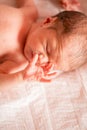 Newborn lies on a changing table. copy space for text Royalty Free Stock Photo