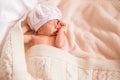 Newborn lies on a changing table. copy space for text Royalty Free Stock Photo